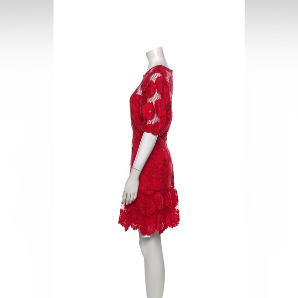Milly Yasmin Floral Lace Red Dress Size: 0 - Picture 2 of 8